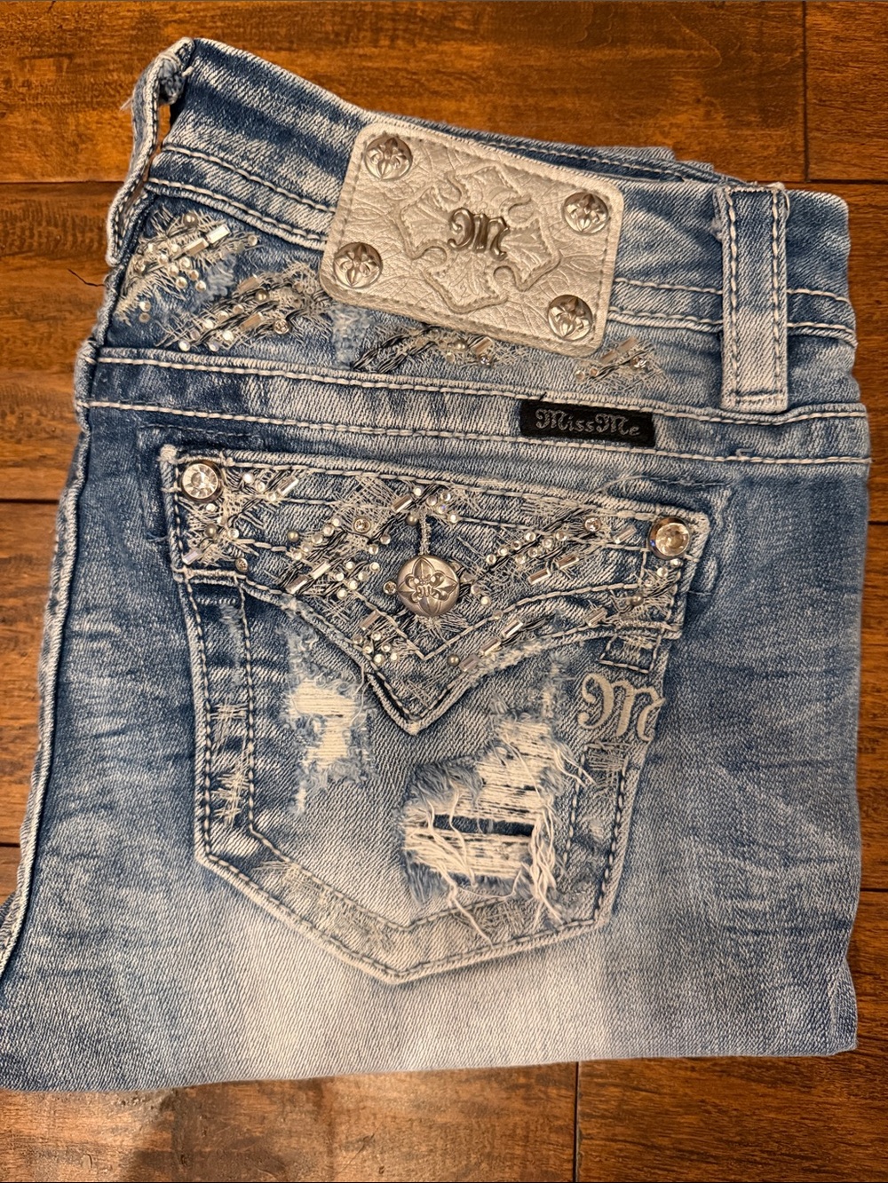 Miss Me Light Blue Embellished Skinny Jeans Sz 30 x 33